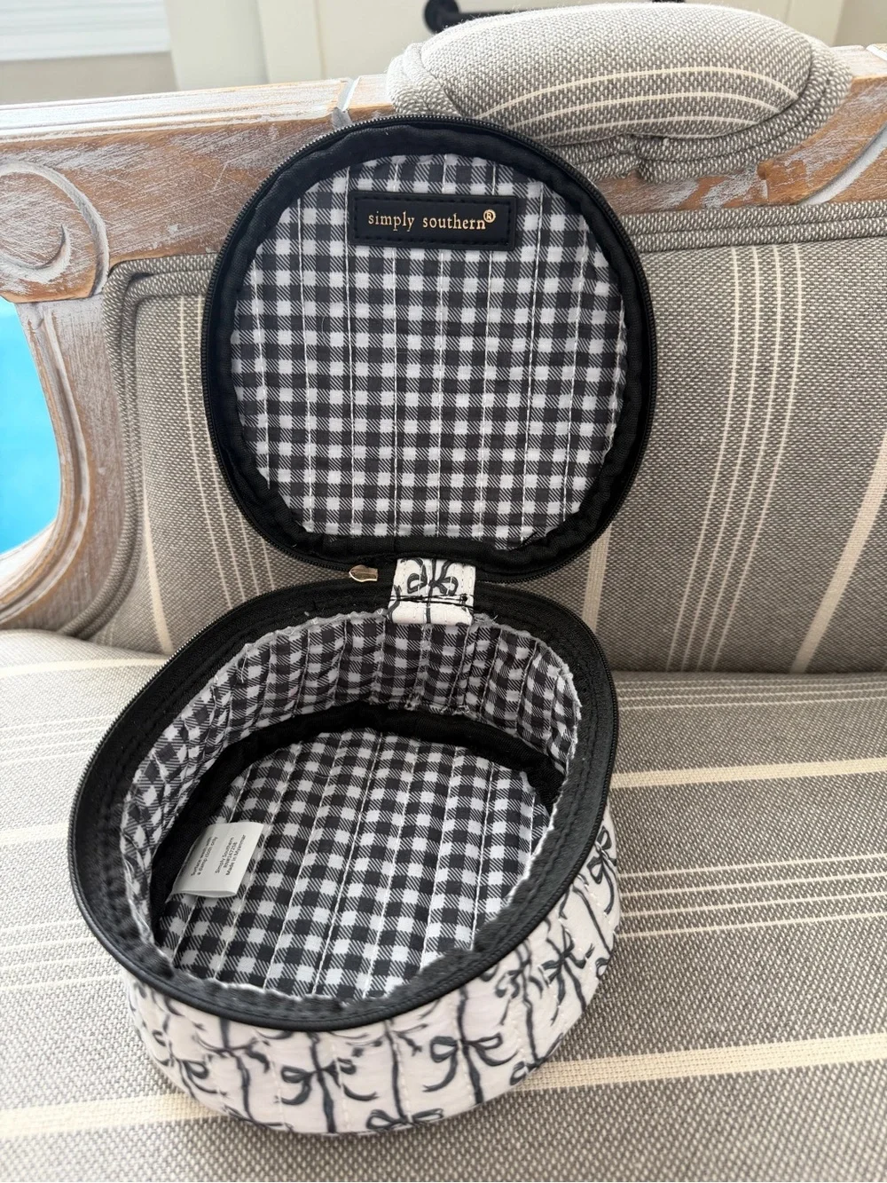 Simply Southern White Cosmetic Case with Black Bow Print